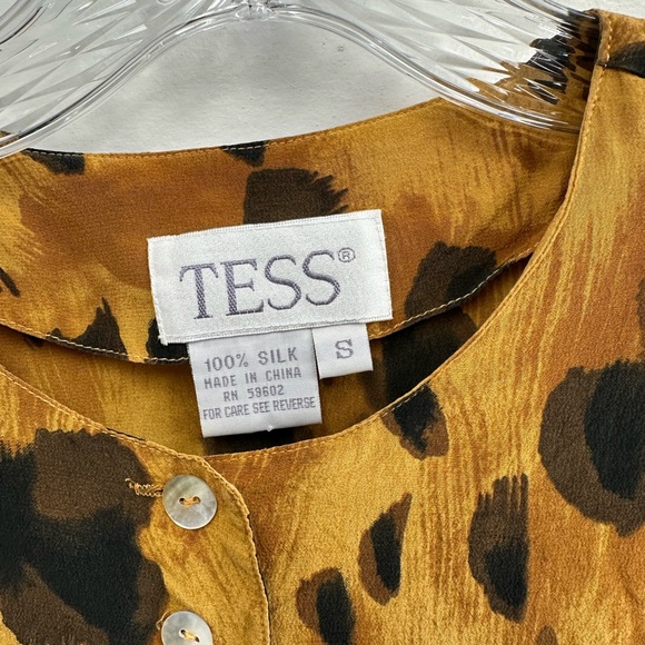 Vintage 90's Leopard Print Doe Print Brown 100% Silk Lightweight Button Front S - Picture 8 of 9